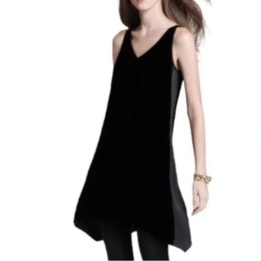 Eileen Fisher Black Velvet Silk Tunic V-Neck Mini Dress - Picture 2 of 10